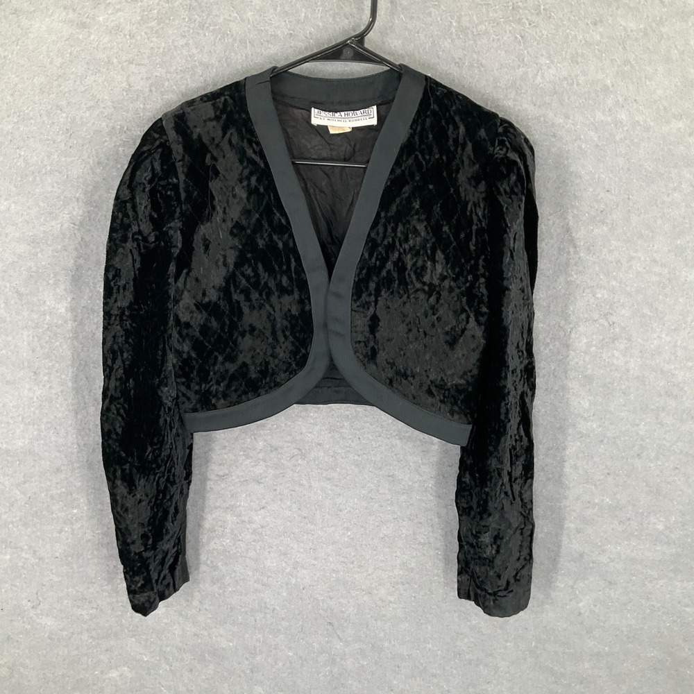 Jessica Howard Black Velvet Bolero Sz 8 Shrug Jacket Quilted Crop Evening Party